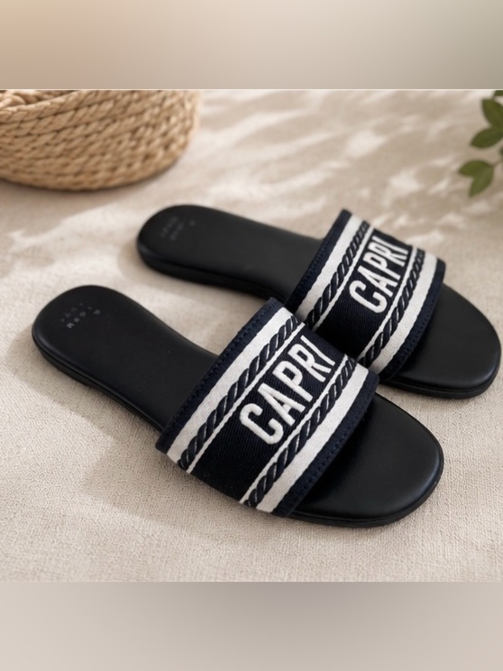 A New Day Capri Slide Sandals Navy & White Logo Strap Size 10